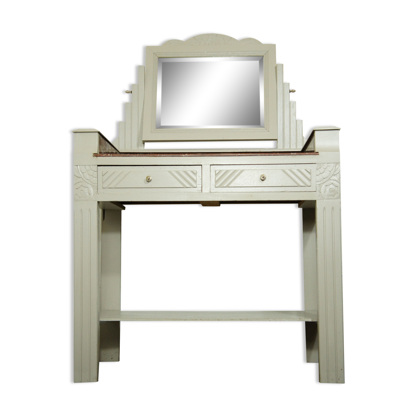 Coiffeuse Art Deco marbre rouge et miroir pivotant