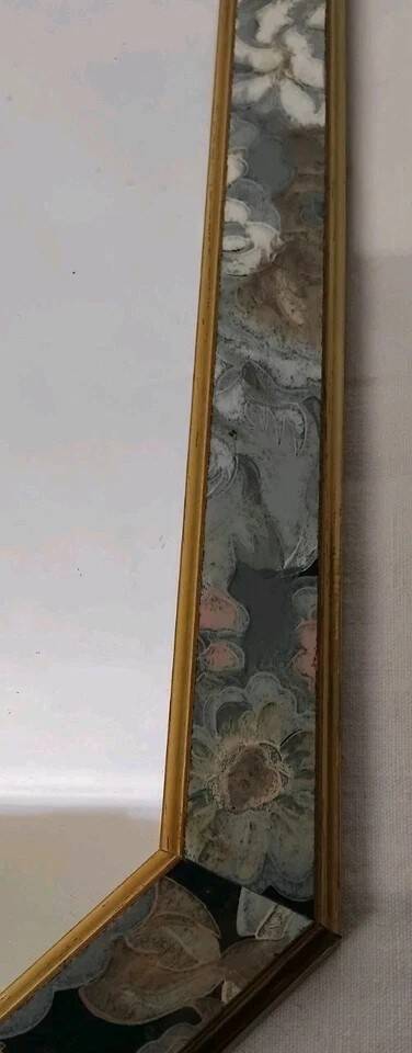 Antique Octagonal Mirror 45x35 with Floral Decor from the 80s Vintage