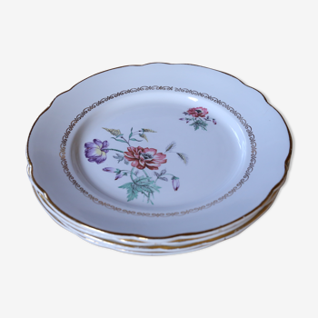 4 flat plates vintage floral pattern Luneville Badonviller