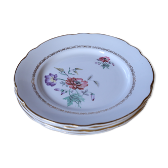 4 flat plates vintage floral pattern Luneville Badonviller