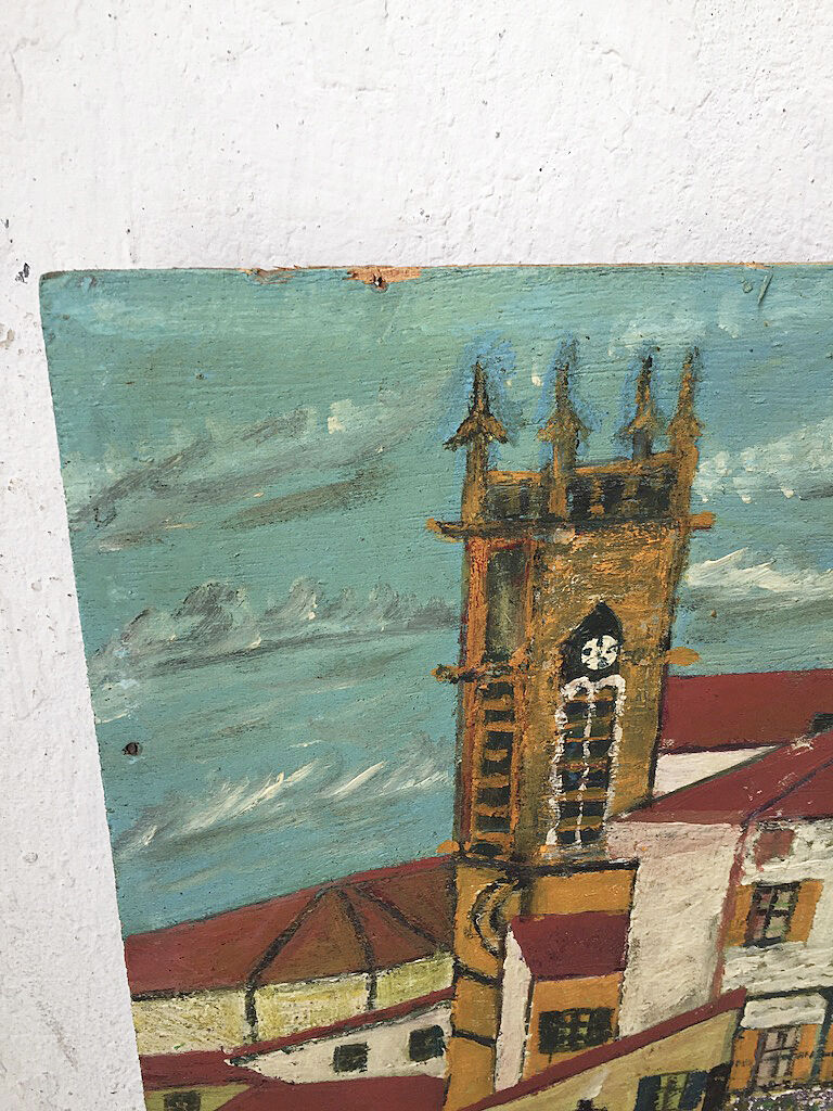 Huile sur bois « ville » Bernier