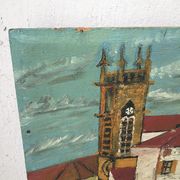 Oil on wood "city" Bernier