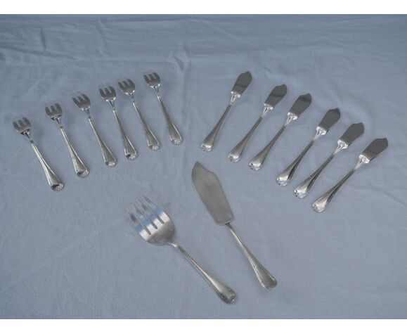 Fish service and its 6 silver metal cutlery model cross ribbons