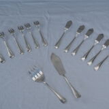 Fish service and its 6 silver-plated cutlery, crossed ribbon model