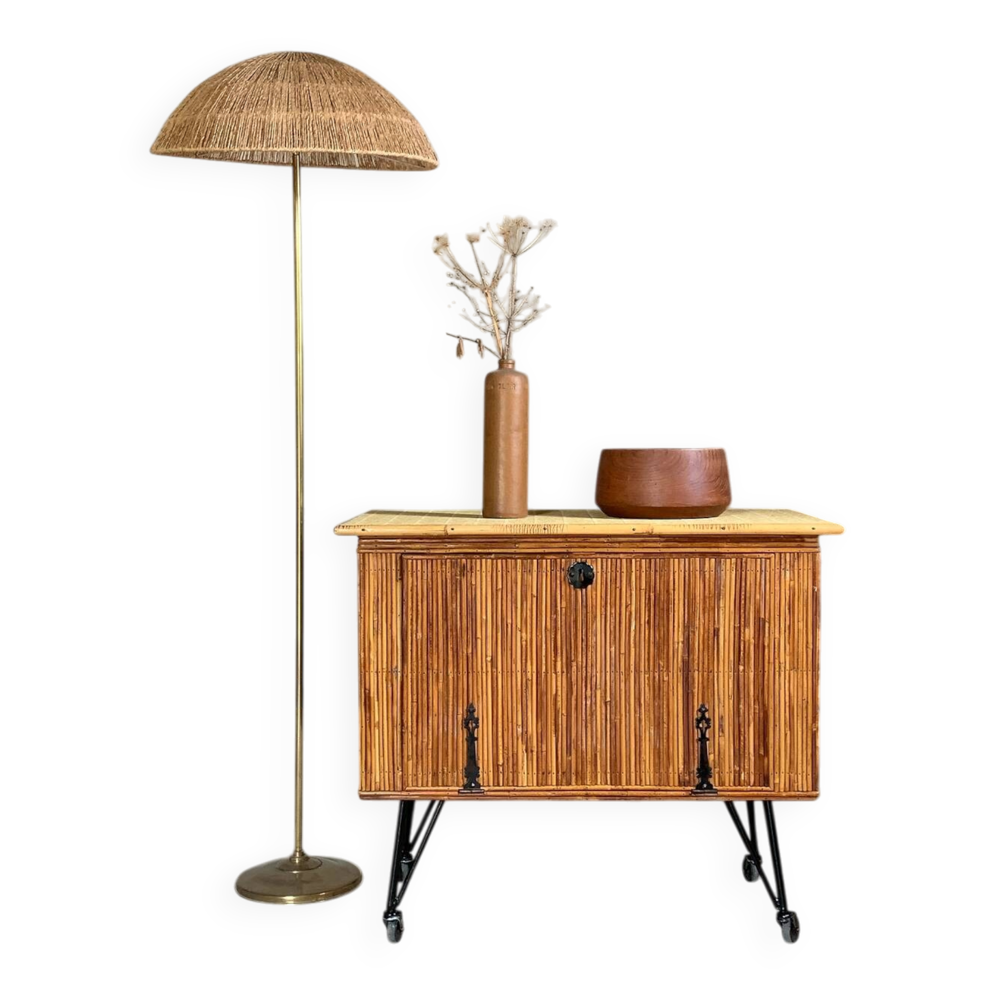 Buffet bar vintage en rotin