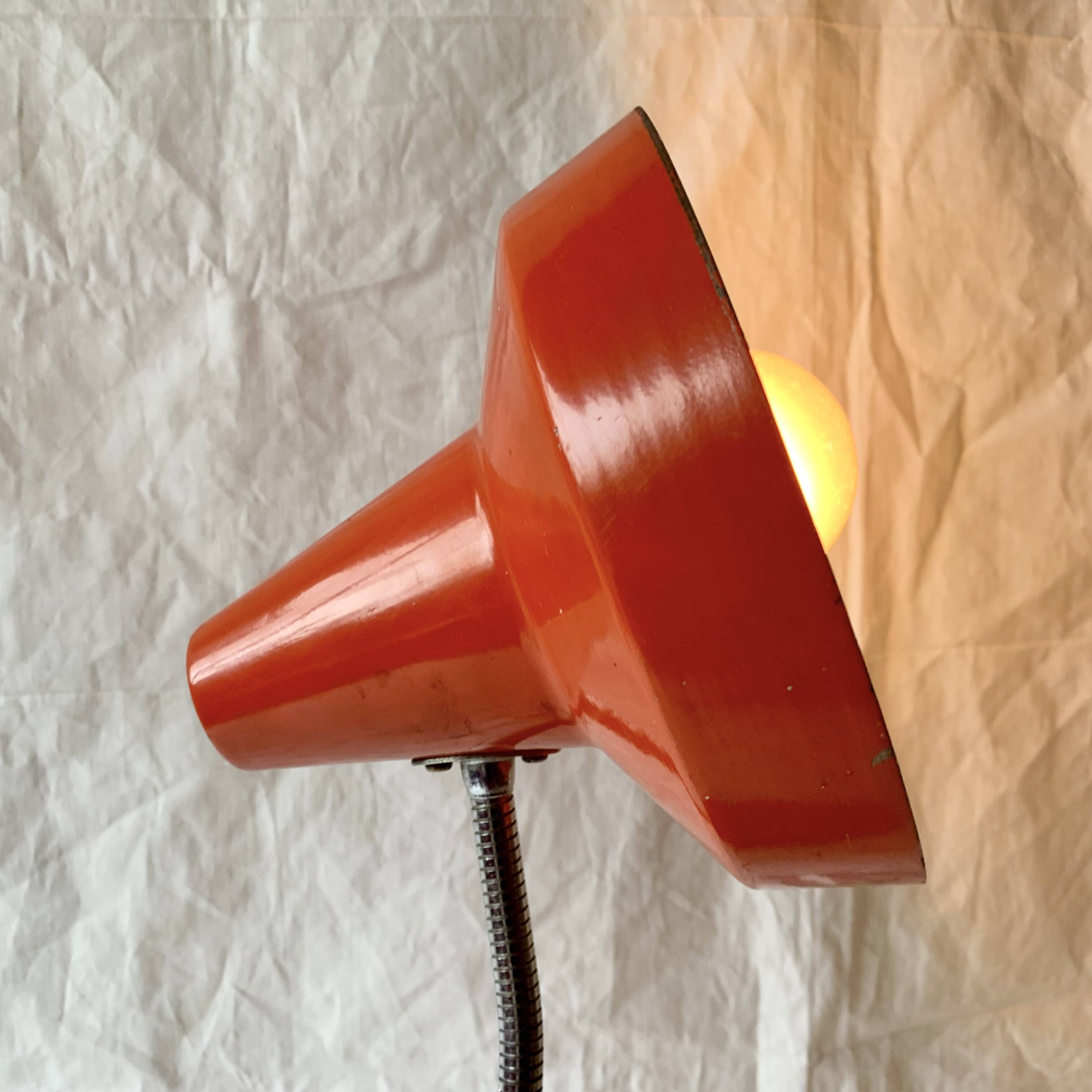 Vintage desk lamp in orange lacquered metal