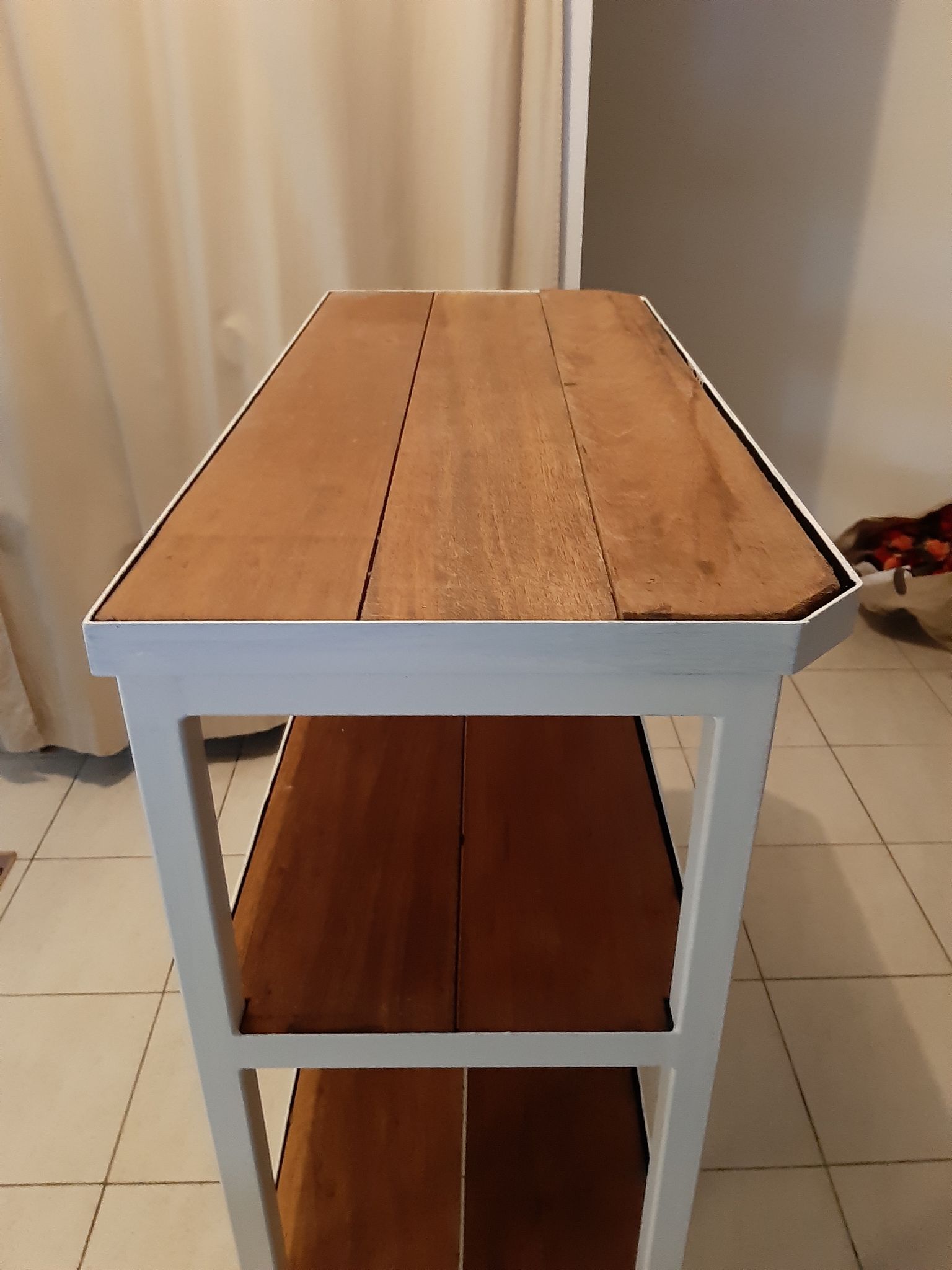 Console industrielle fer et bois exotique