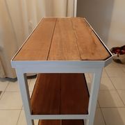Console industrielle fer et bois exotique