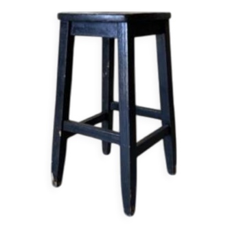 Tabouret haut de métier en bois patiné noir