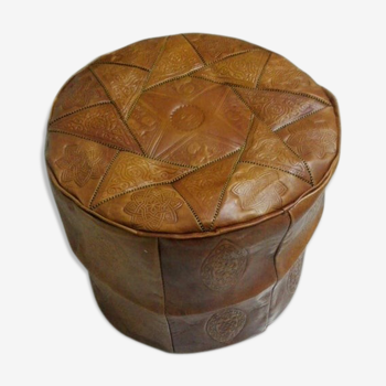 Moroccan caramel brown pouf in real new leather, ottoman leather