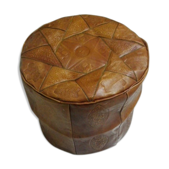 Moroccan caramel brown pouf in real new leather, ottoman leather