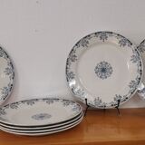 6 Flat plates in blue/green iron earth model "Mignon", H & Cie Sarreguemines
