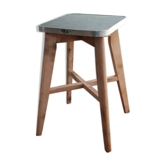 Tabouret scandinave "LV" bistrot en bois et aluminium vintage année 50