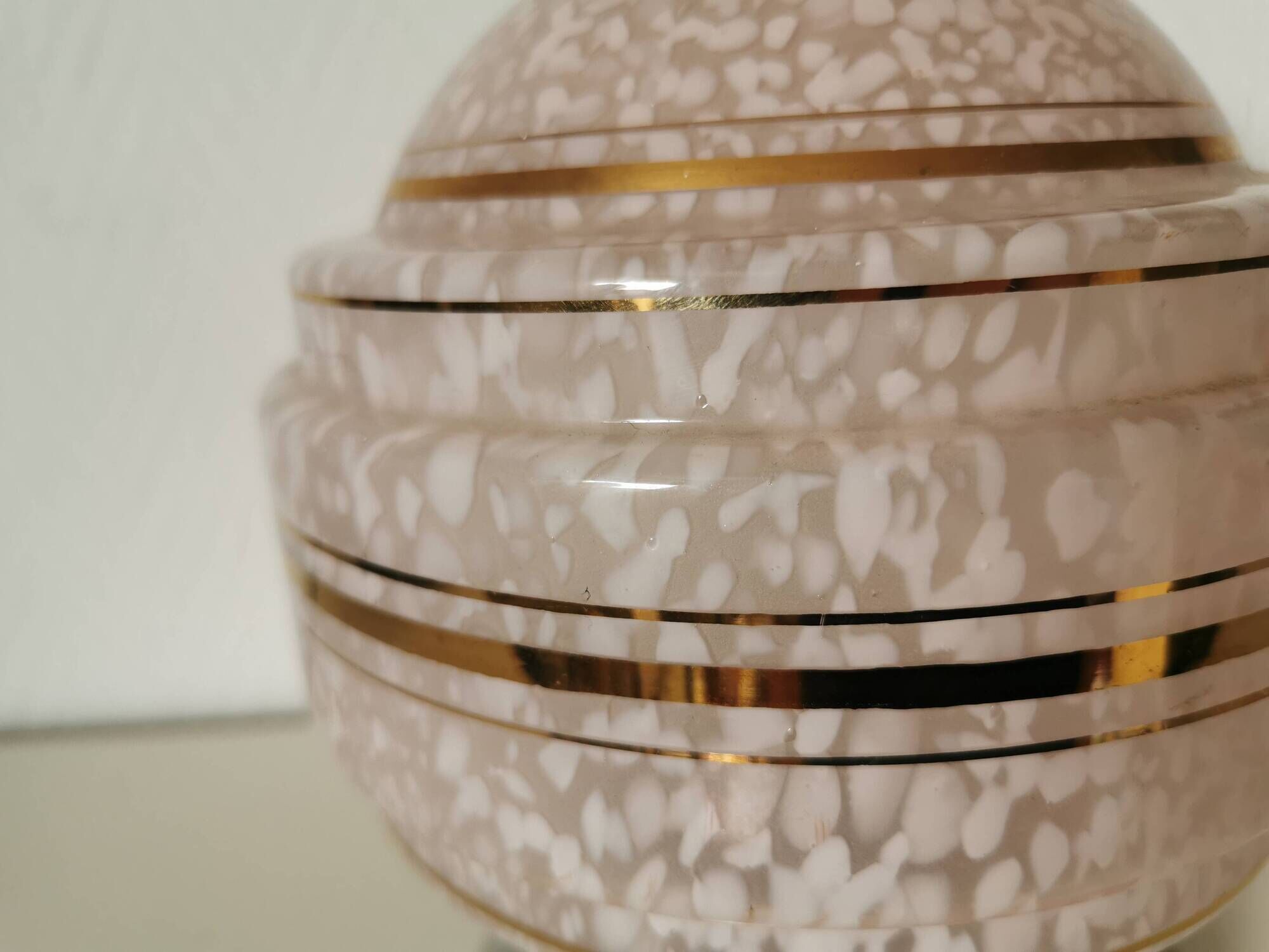 ball pendant light, art deco, in clichy glass, pink and gold, from the 30s