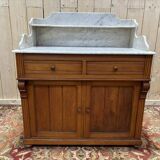 Meuble de toilette en noyer et marbre de carrare