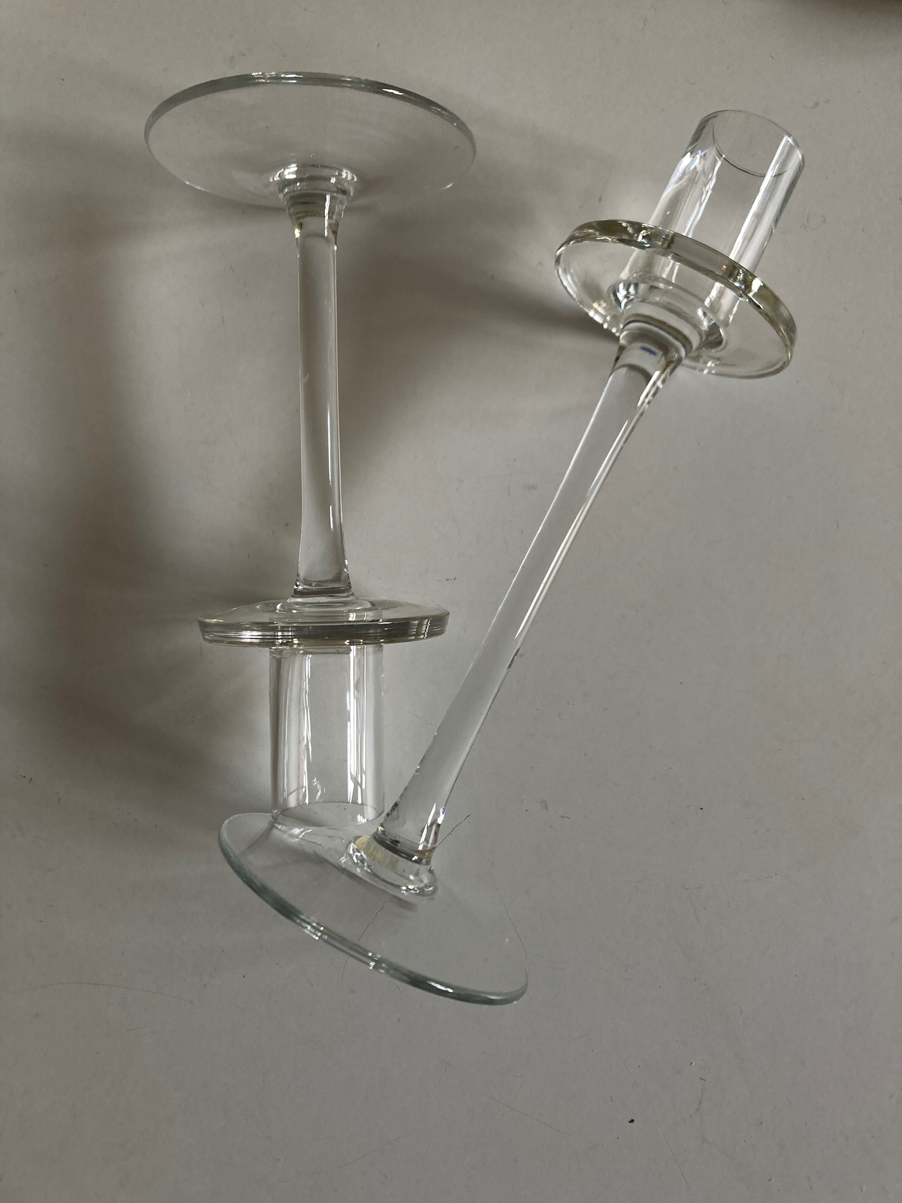 Product BHV Asymmetrical pair of glass candle holders 1980