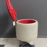 Coffre à linge / tabouret rond en skaï années 1960