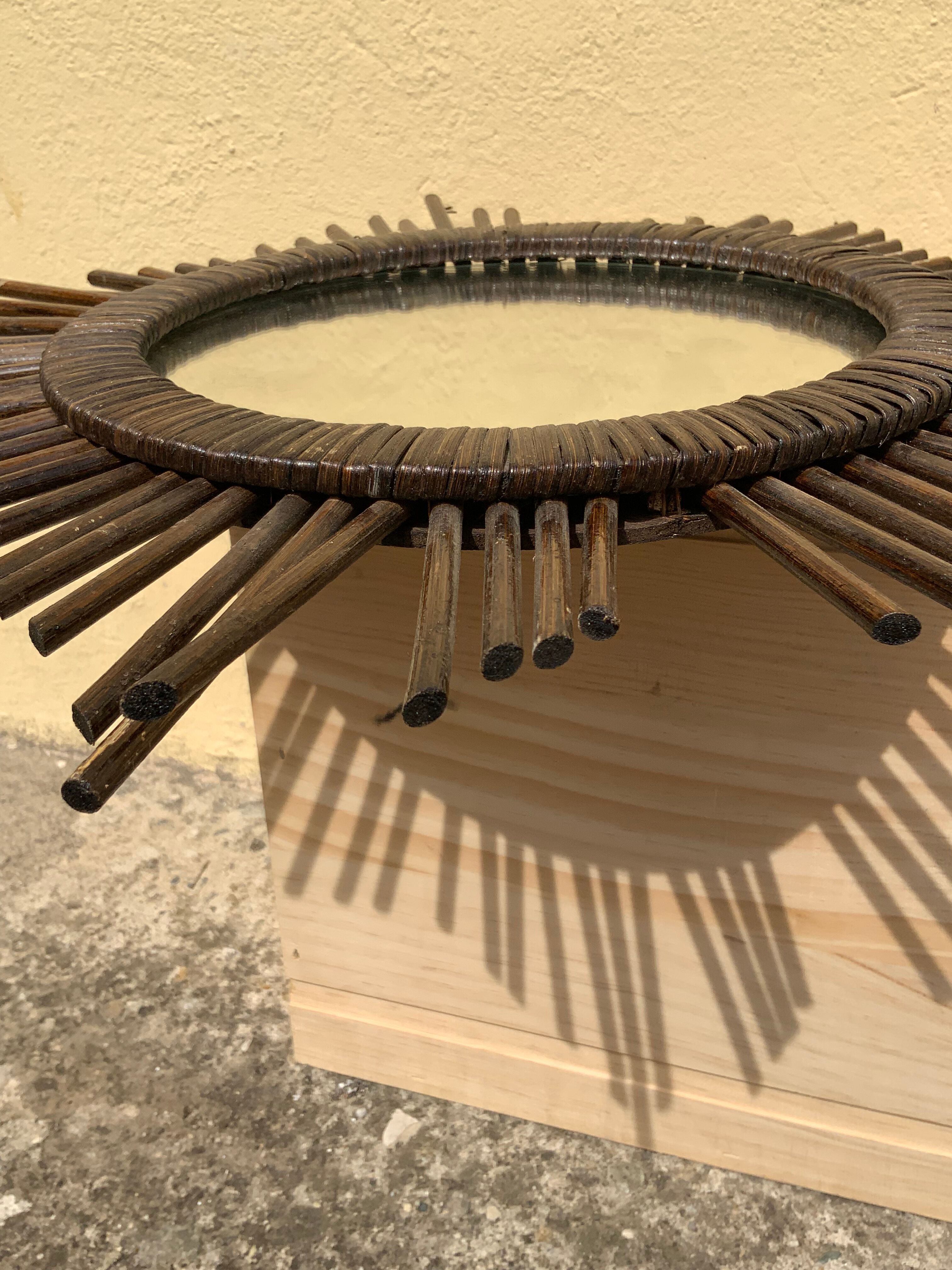 Vintage sun mirror in woven rattan diameter 45 cm retro decoration