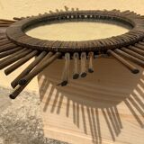 Vintage sun mirror in woven rattan diameter 45 cm retro decoration