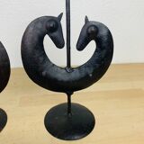 Pair of Brutalist Zoomorphic Candlesticks, Wrought Iron