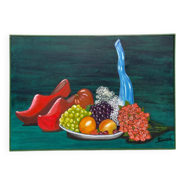 Still life with clogs and fruit / oil on canvas