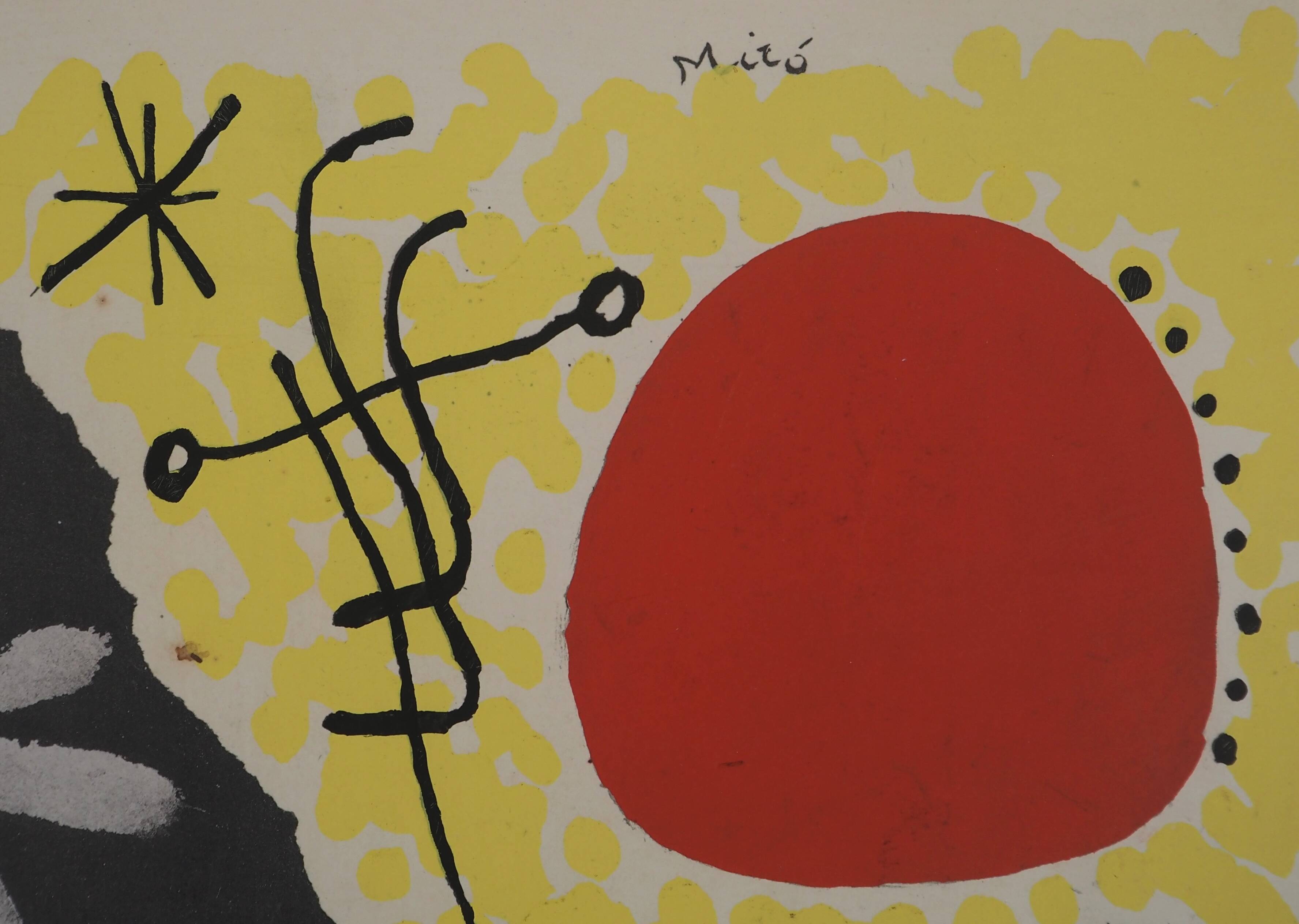 Joan miro : personnage surréaliste - pochoir original signé