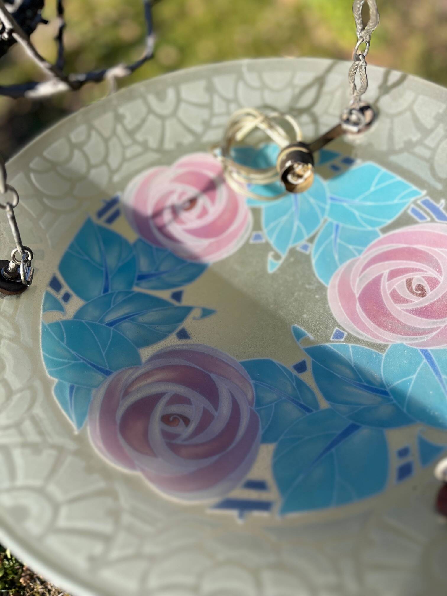 Beautiful Art Deco Loys Lucha chandelier with roses motif