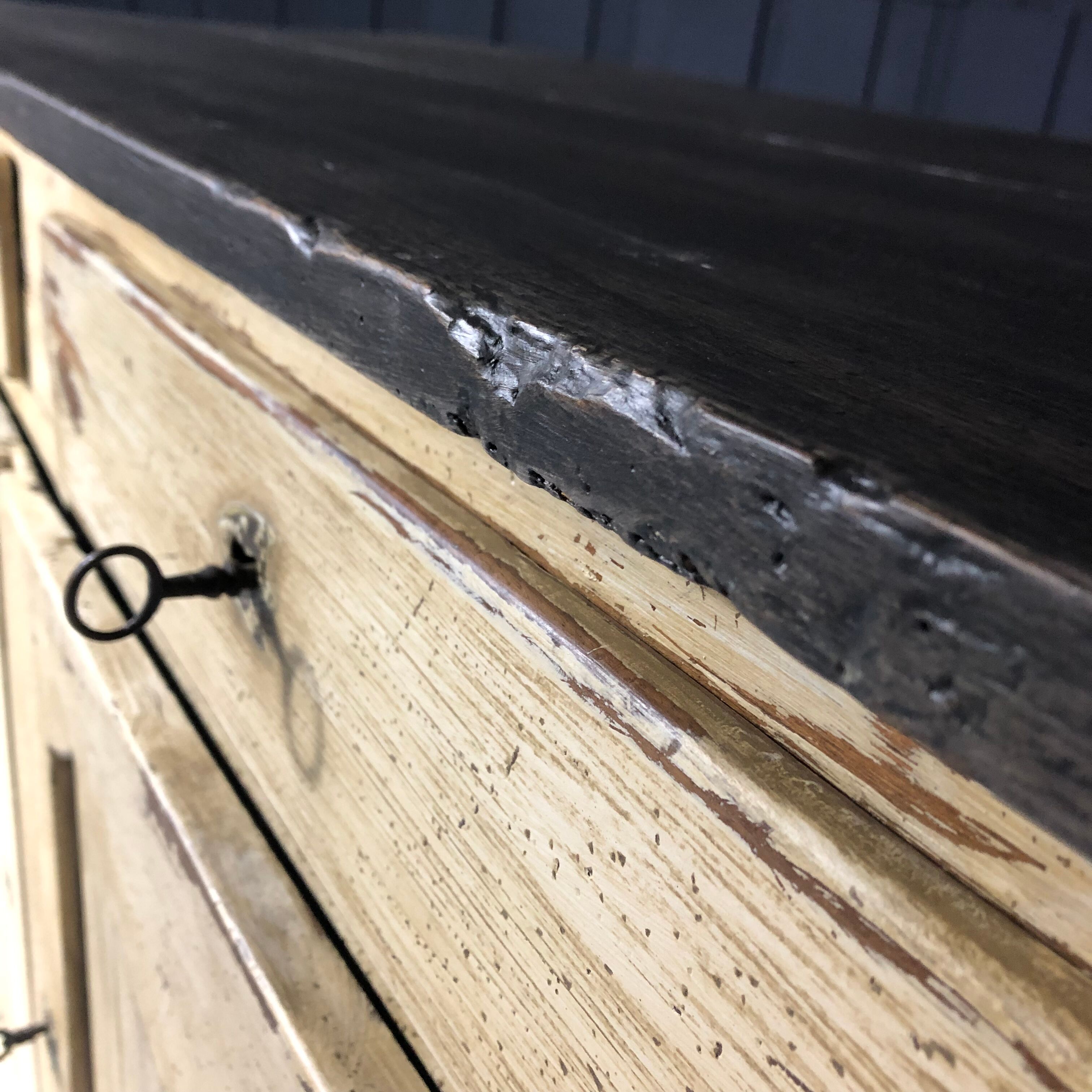 Old patinated painted wooden sideboard