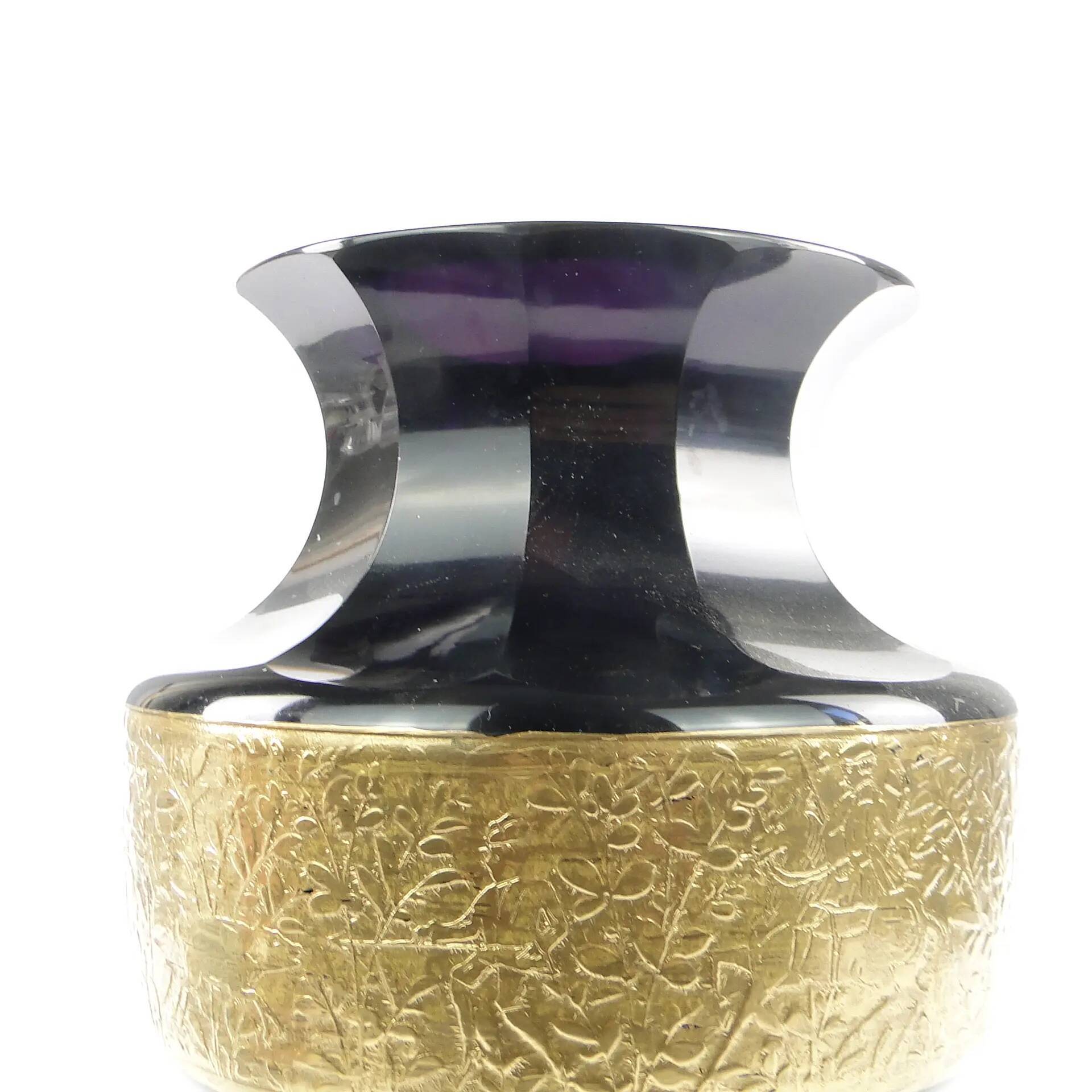Art Deco vase, manganese glass, oroplastic, Czechoslovakia, 1930s
