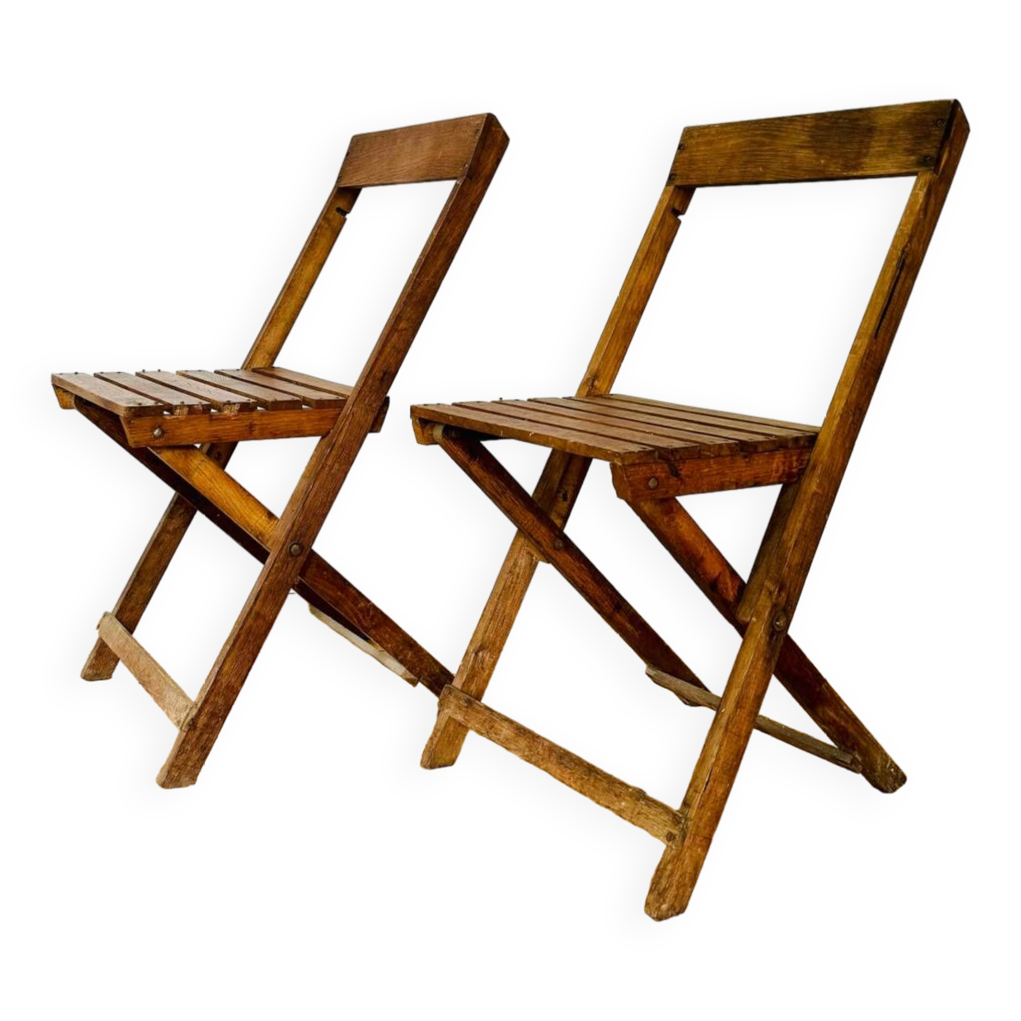 Two vintage wooden folding chairs, circa 1960