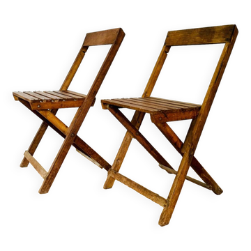 Deux chaises pliantes en bois vintage, vers 1960