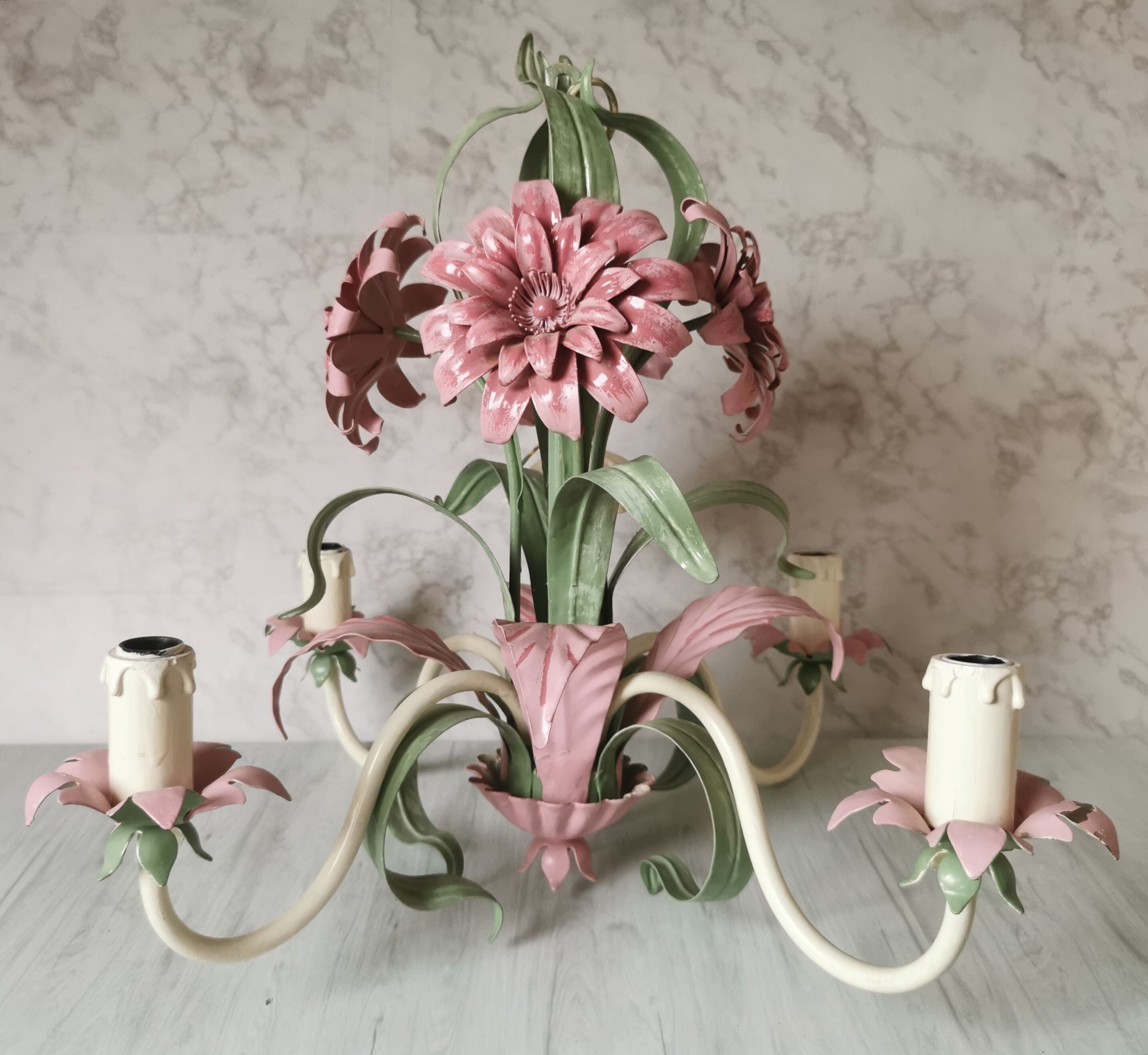 Lustre iron and painted sheet flowers camellias