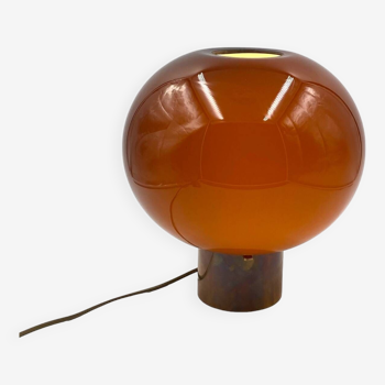 Lampe de table champignon en verre de Murano marron tabac, Italie 1980