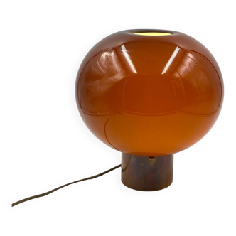 Lampe de table champignon en verre de Murano marron tabac, Italie 1980