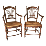 Pair of straw and cherry armchairs