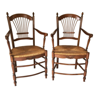 Pair of straw and cherry armchairs