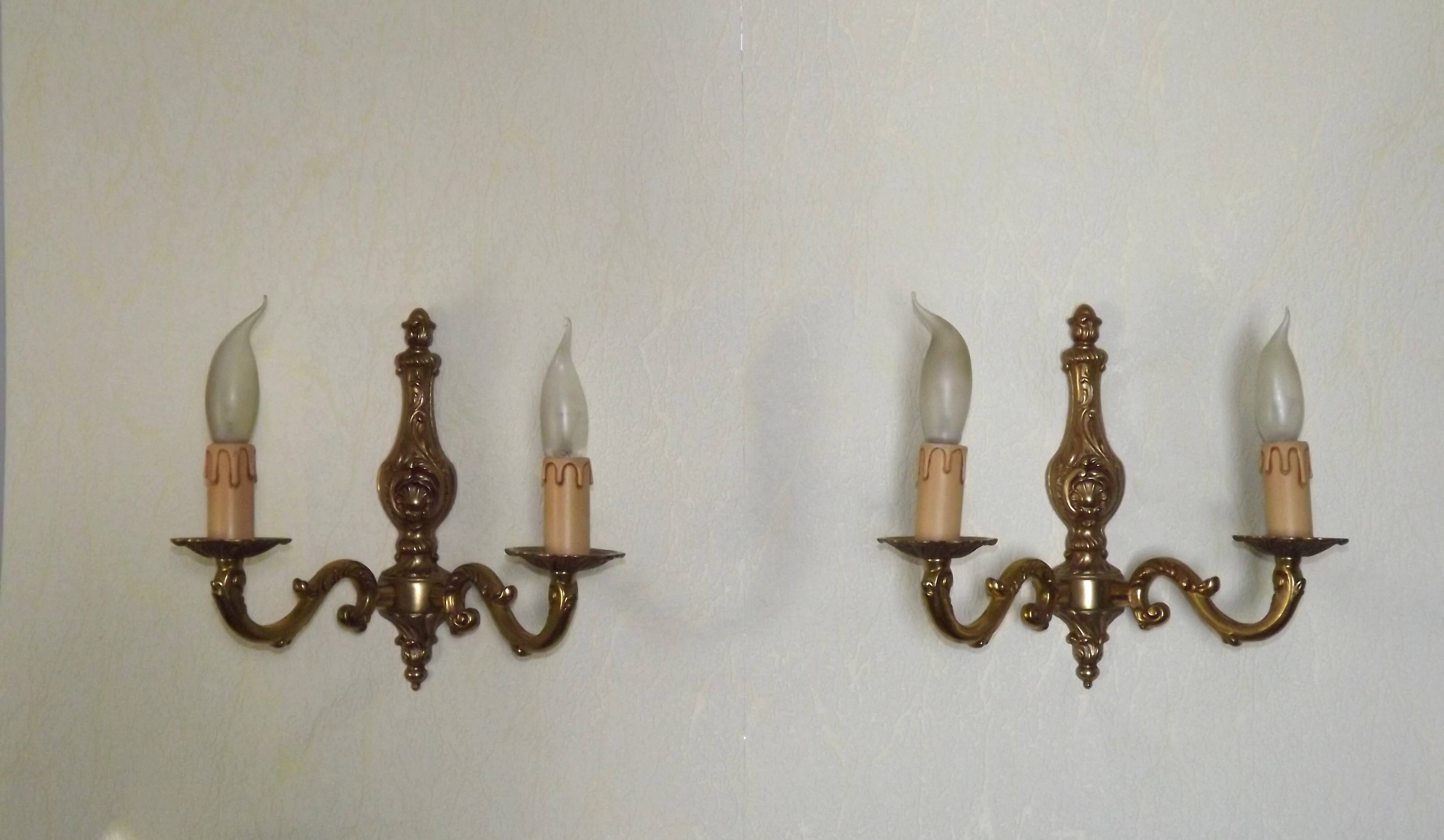 Pair of double wall sconces in bronze in traditional mid-century French style 5163