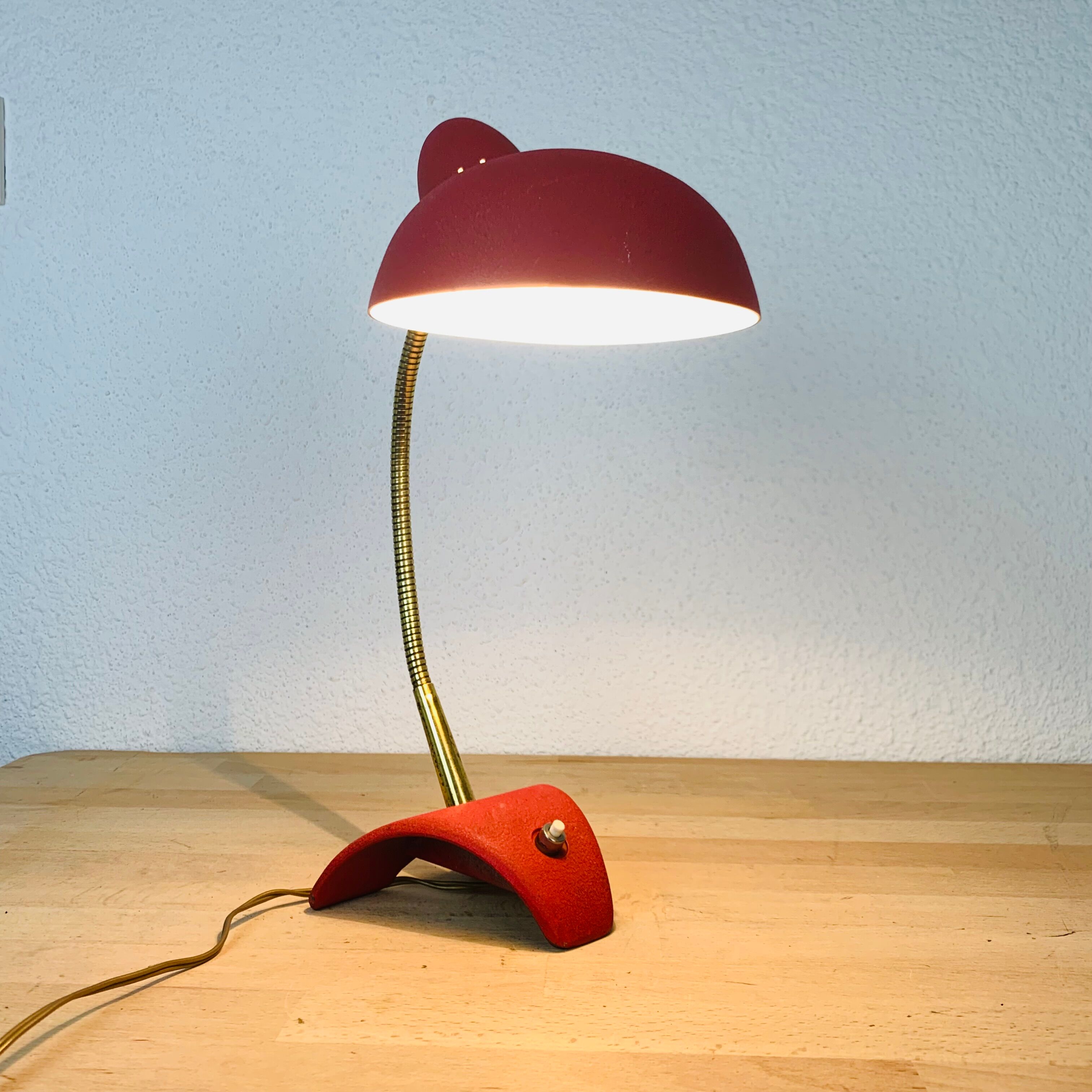 Pair of metal and brass lamps 50s Jean Boris Lacroix