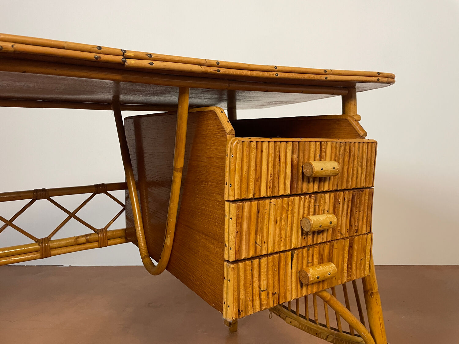 Vintage desk in bamboo and rattan
