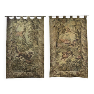 Paire de tapisserie murale XXème décor animalier