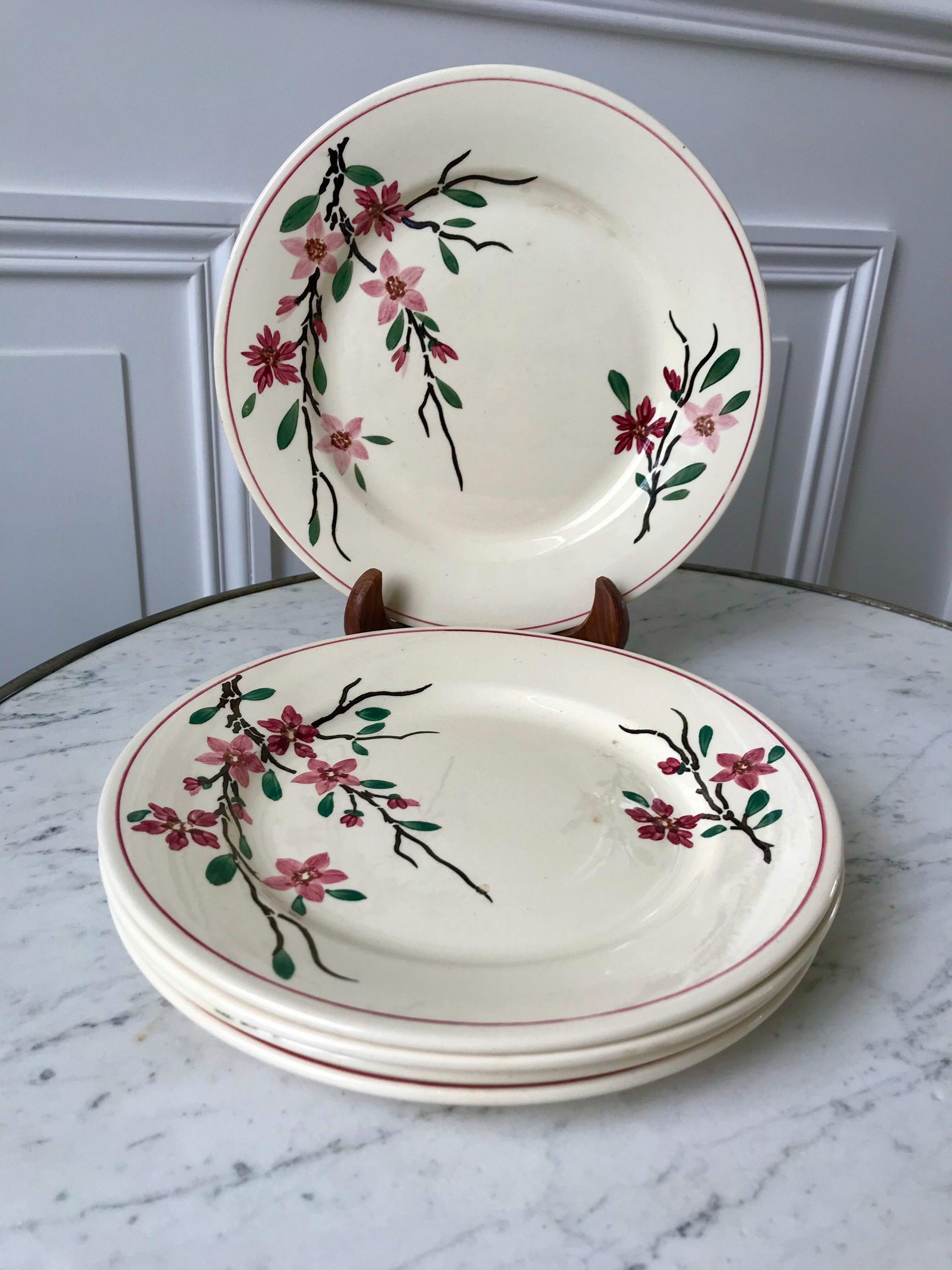 5 flat plates Digoin Sarreguemines model Aigues-Vives hand painted years 30-40