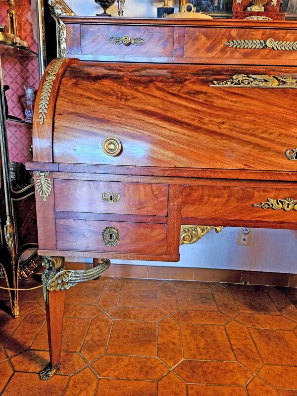 Bureau Cylindre Empire Retour d'Egypte Acajou Et Bronze Doré