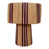 Table lamp in natural raffia with purple stripes