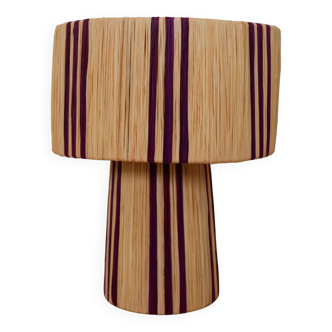 Lampe à poser en raphia naturel à rayures violettes