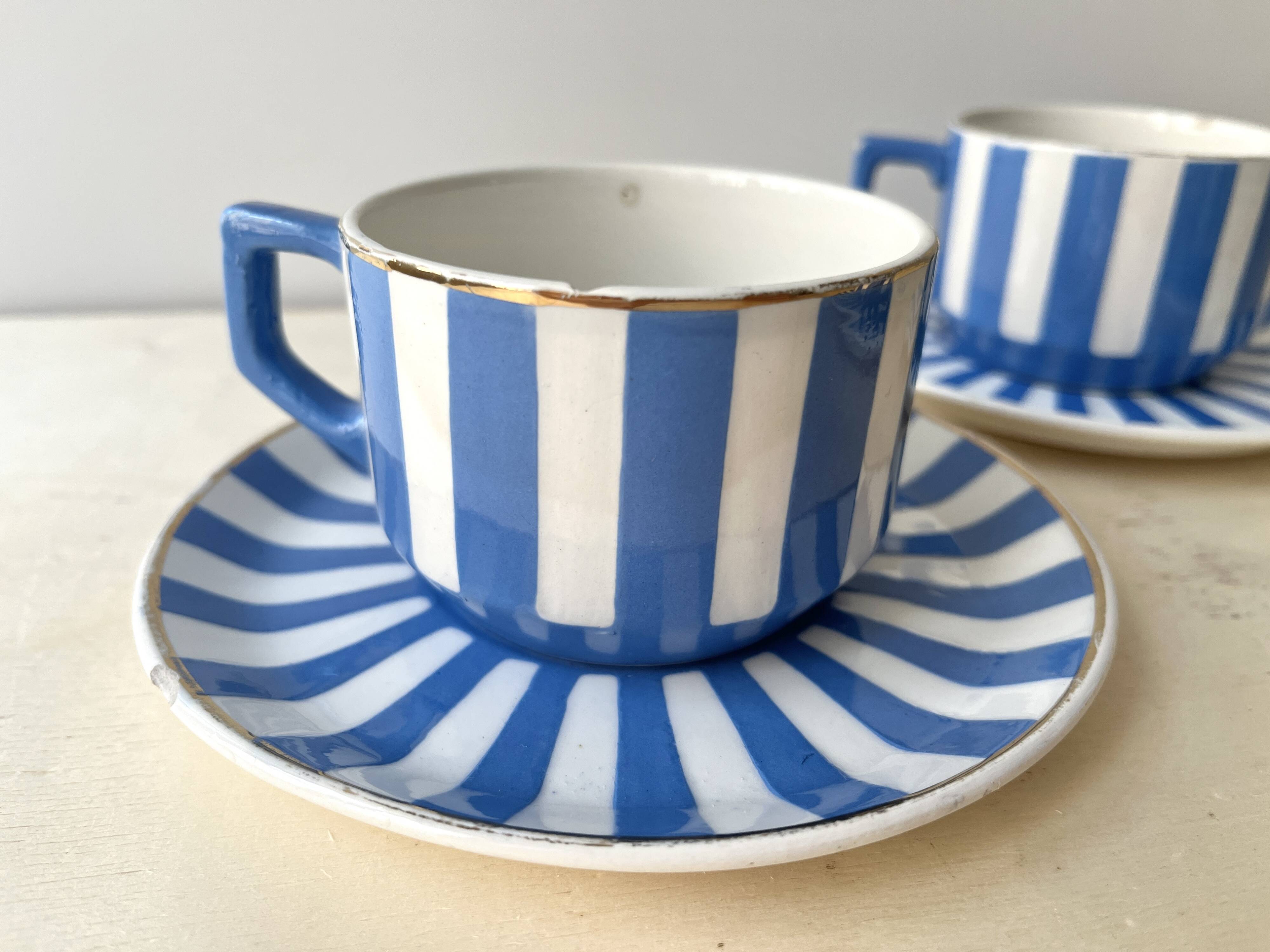 Set of 3 FOX TROTT coffee cups from Sarreguemines, 1930s, Art Deco service.