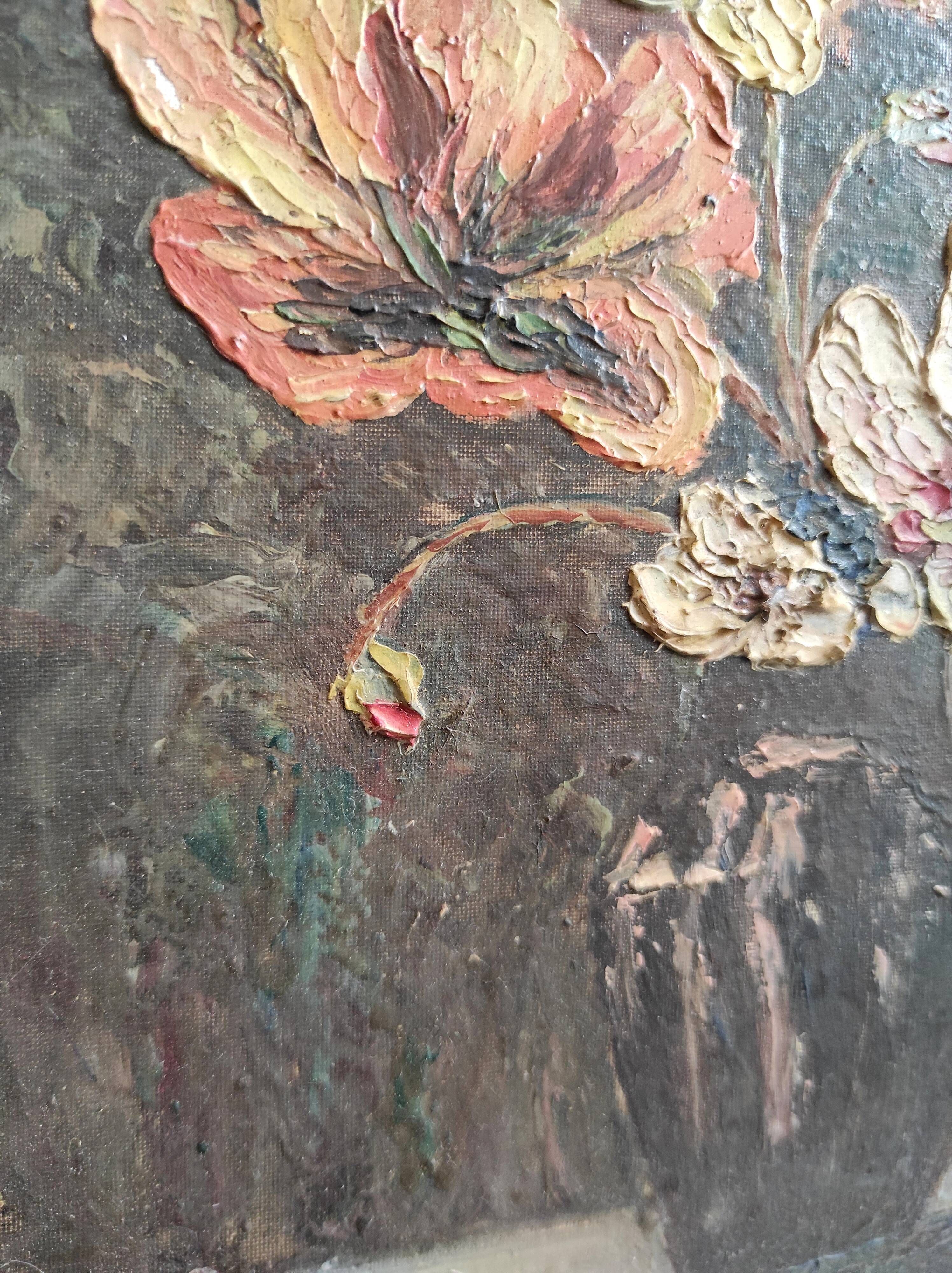 French vintage oil painting of flowers, signed A. Terrier