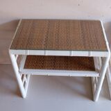 Pair of bedside tables in bamboo effect wood and woven wicker