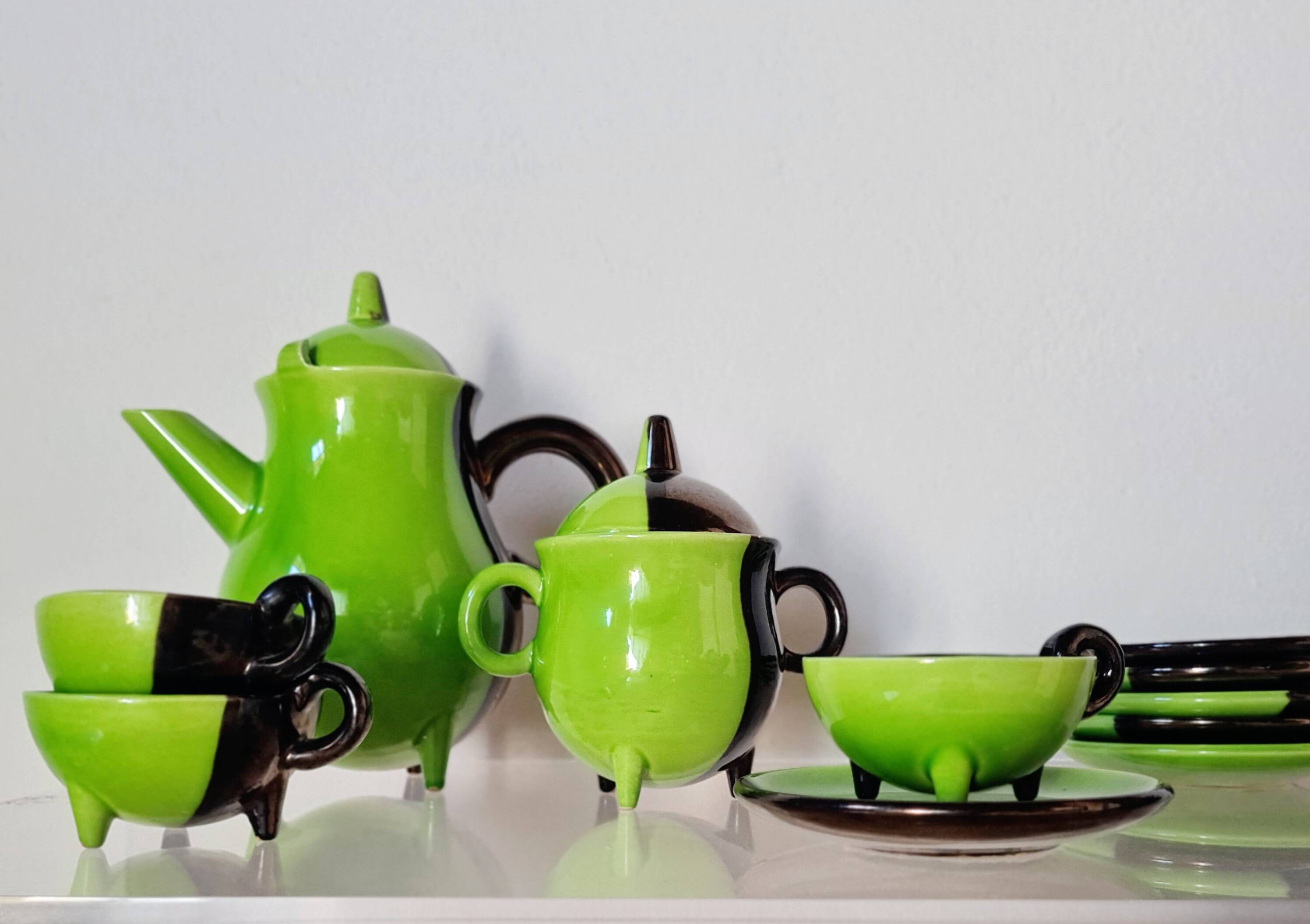 Coffee service Vallauris 1950s green – Lucchesi – vintage