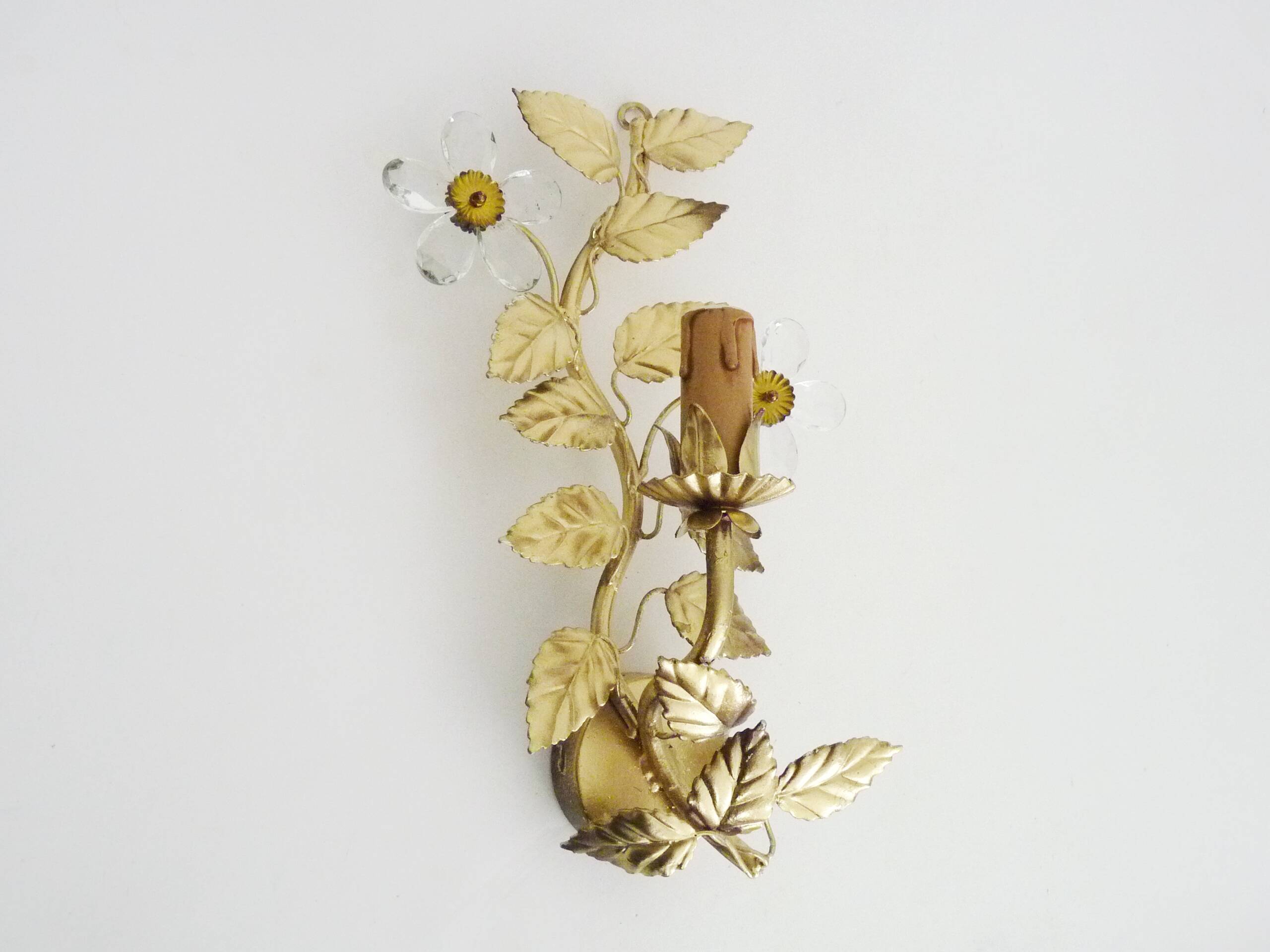 Vintage Italian gold wall sconce with glass flowers, 1970s