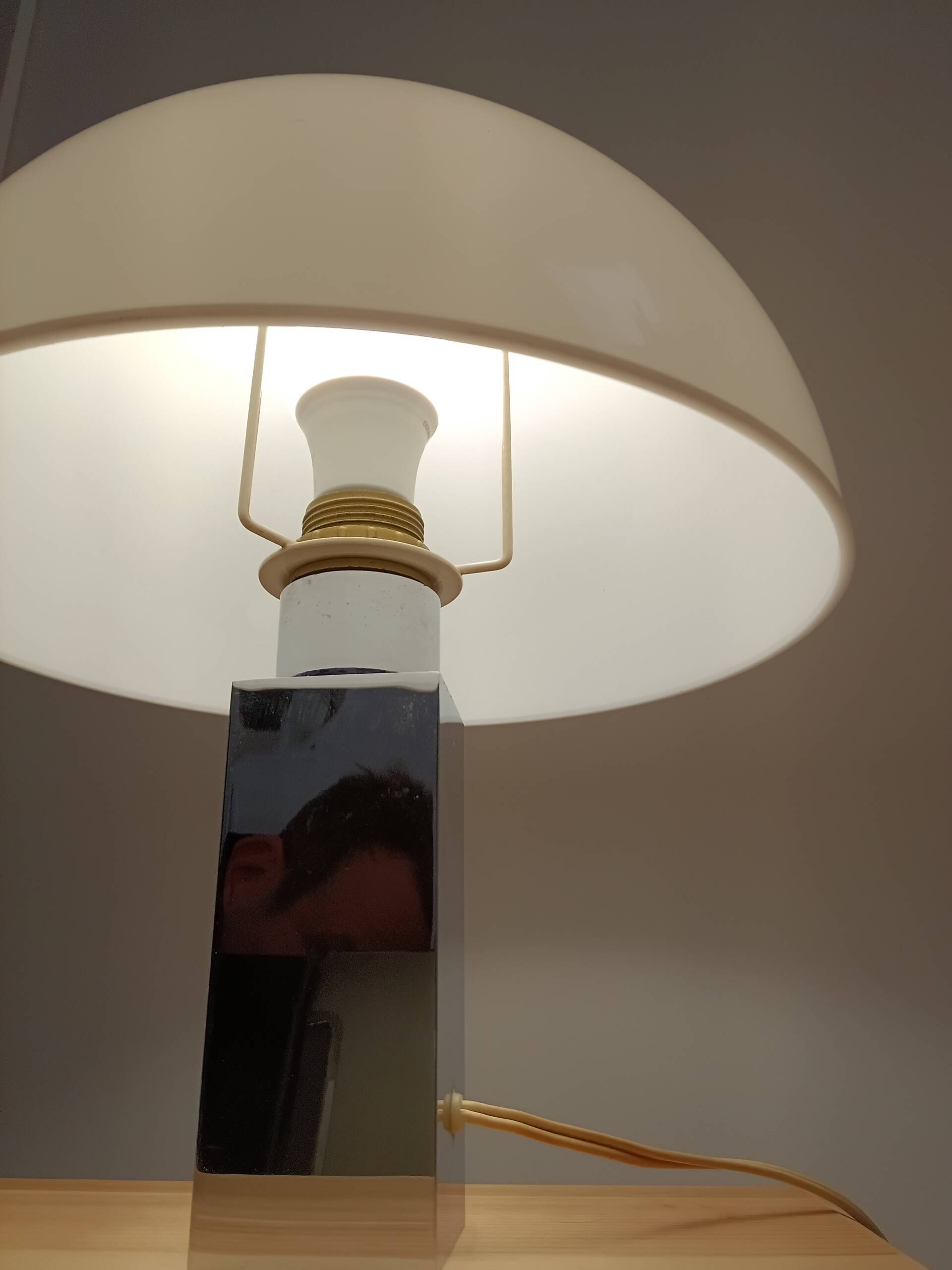 Vintage mushroom lamp, modernist square chrome base.